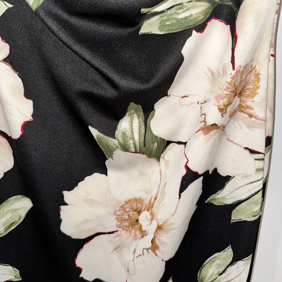 Haute Monde Black With Cream Floral Design Bodycon Midi Strapless Dress Medium - Picture 3 of 4